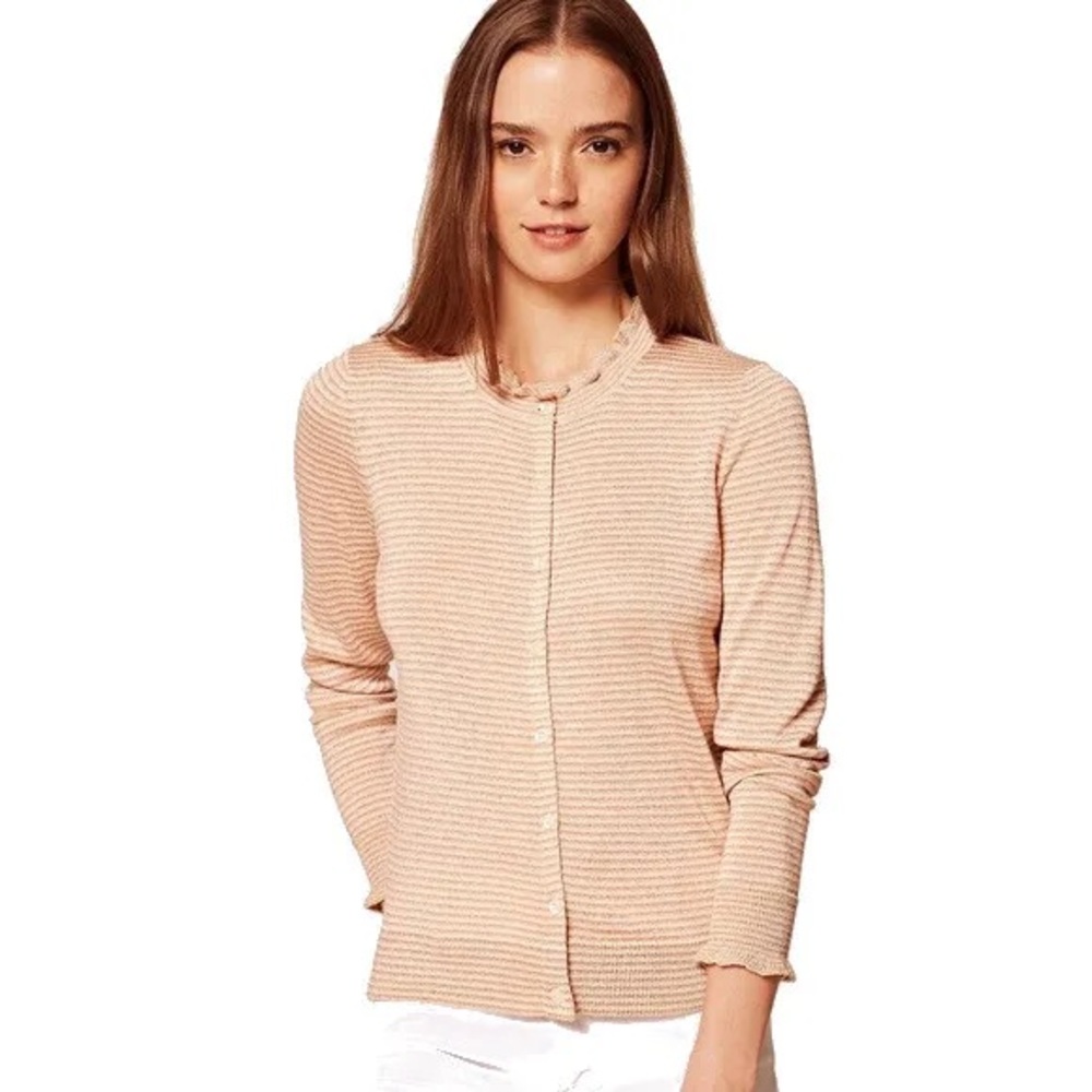 NWOT Ann Taylor Loft Gold Metallic Shimmer Ruffle Cardigan